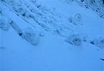 Osobliwość glacjologiczna na Roztoczu - staczające się ze zbocza grudki śniegu, nawijają stopniowo  mokry śnieg, tworząc takie ślimaki