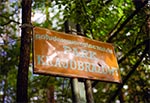 Stara tablica na skraju Południoworoztoczańskiego Parku Krajobrazowego ze śladem po strzale